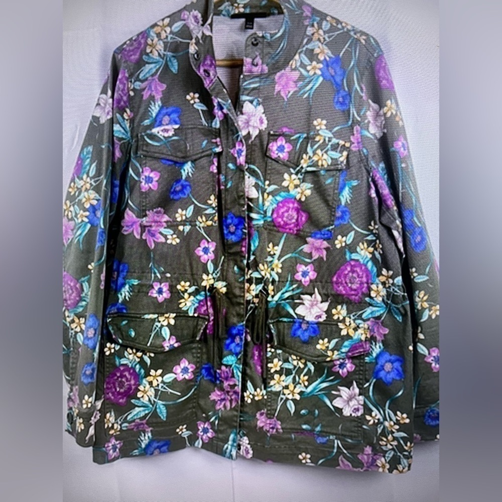 Lane Bryant Womens Twill Floral Print Cotton 4 Pockets Full Zip Jacket Sz 18/20 - Picture 1 of 12